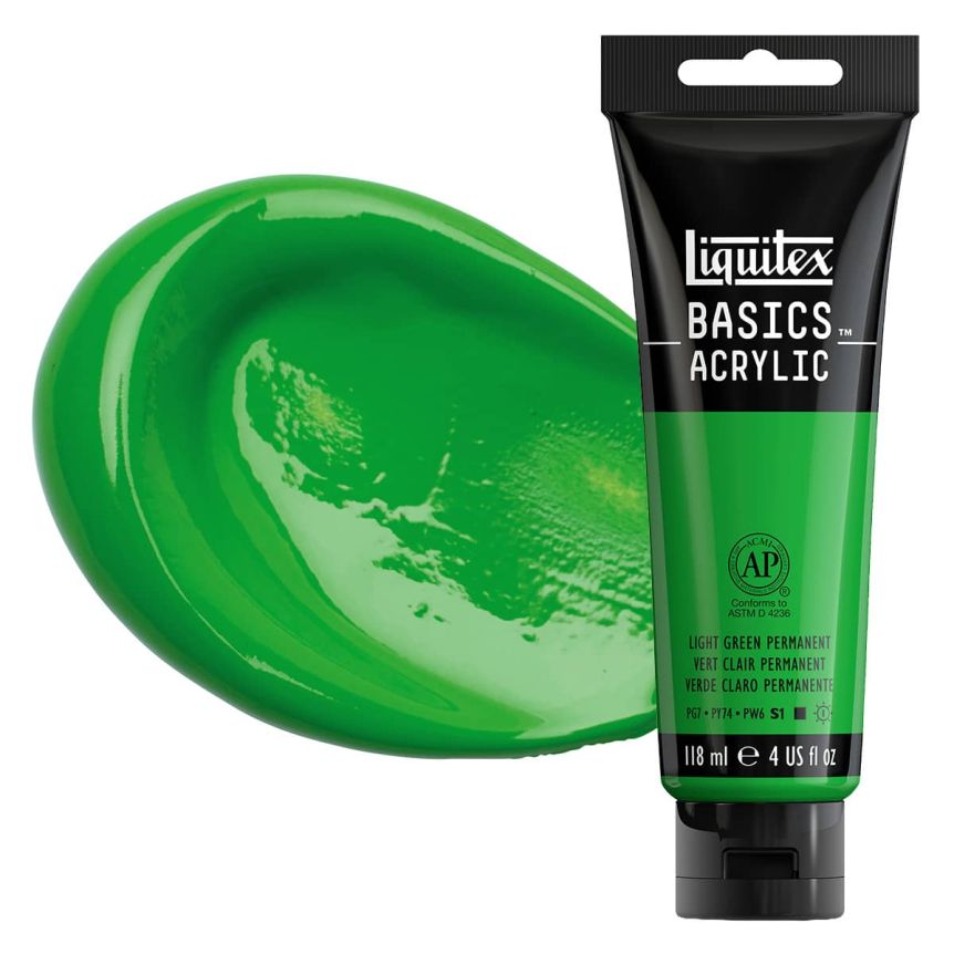 Liquitex Basics Acrylic Paint - Permanent Green Light, 4oz Tube