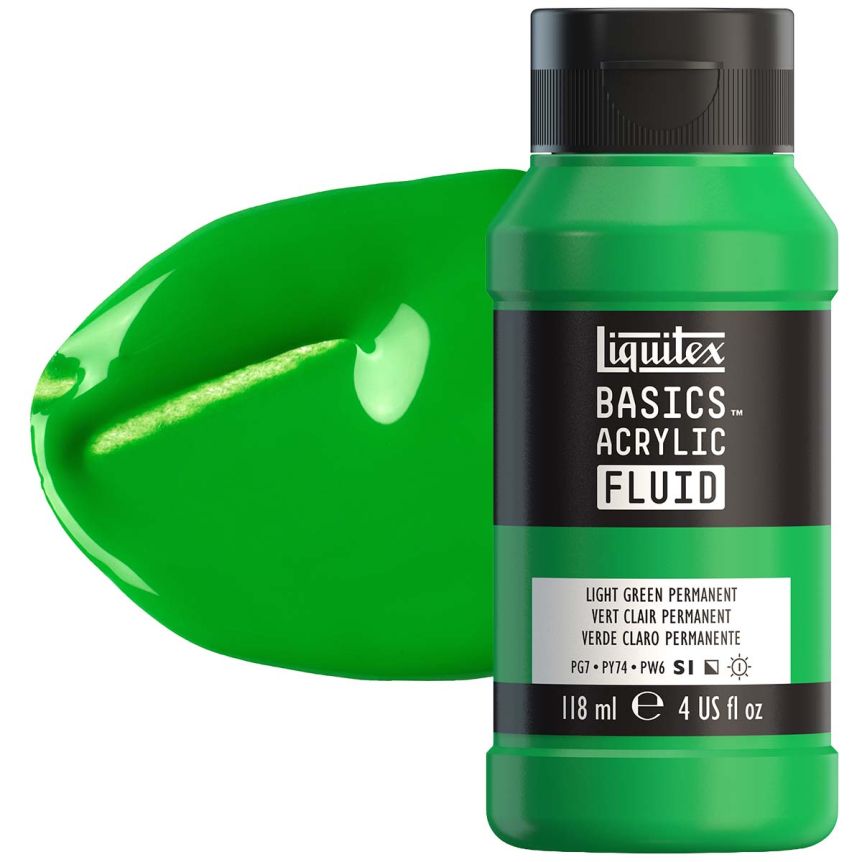 Liquitex BASICS Acrylic Fluid - Light Green Permanent, 4oz Bottle
