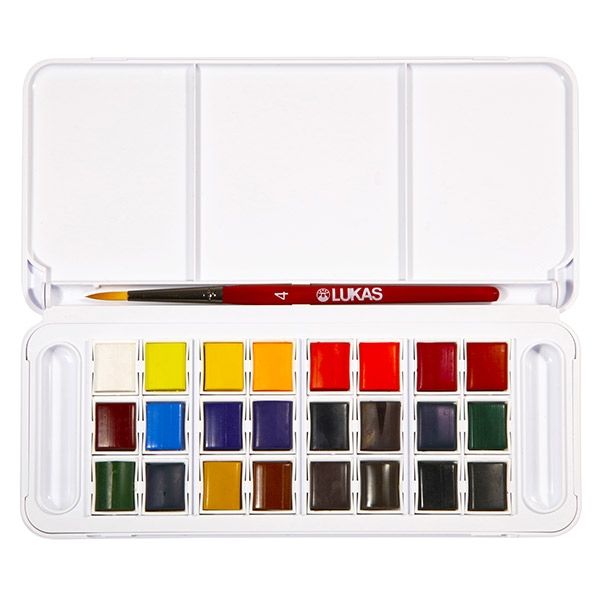 24 Colors Solid Watercolor Paints in Metal Case Dry Watercolors Gifts Set  for Beginners Students