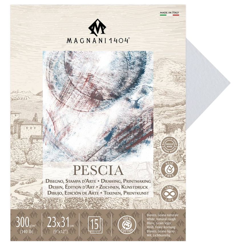 Magnani 1404 Pescia Paper Pad 140lb - White, 9” x 12” (15 Sheets)
