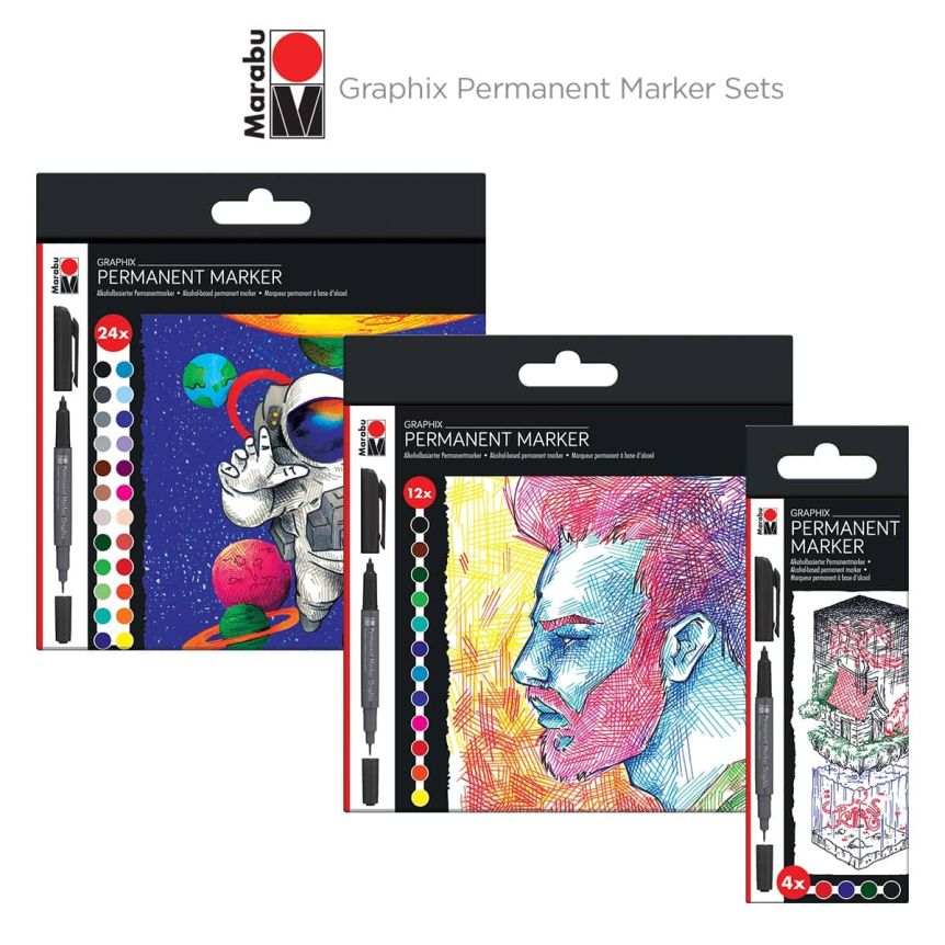 Marabu Permanent Markers - 24 Fine & Ultra Fine Point Permanent Markers for  Artists and Everyday Use - Dual Tip