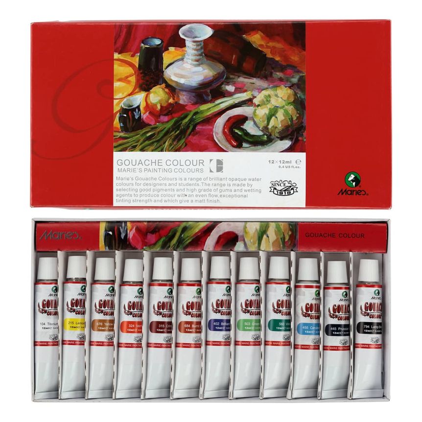 Marie’s Gouache Artist Paint Set of 12, 12ml Tubes