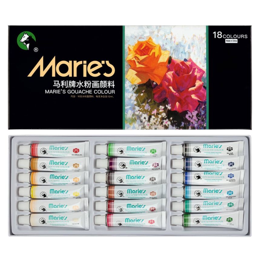 Marie’s Gouache Artist Paint Set of 18, 12ml Tubes