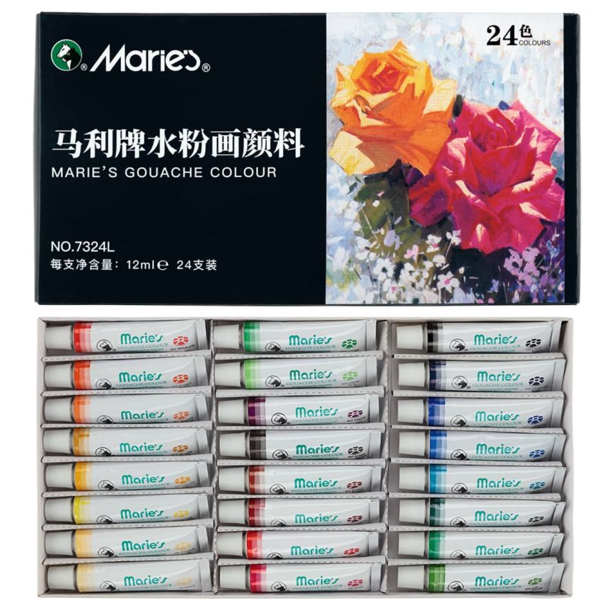 Marie’s Gouache Artist Paint Set of 24, 12ml Tubes