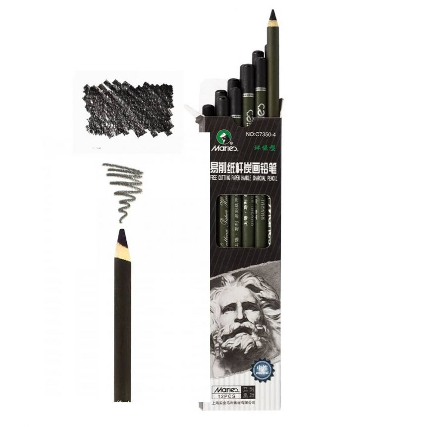 Marie's Charcoal Pencils Medium, Box of 12, Paper Wrapped
