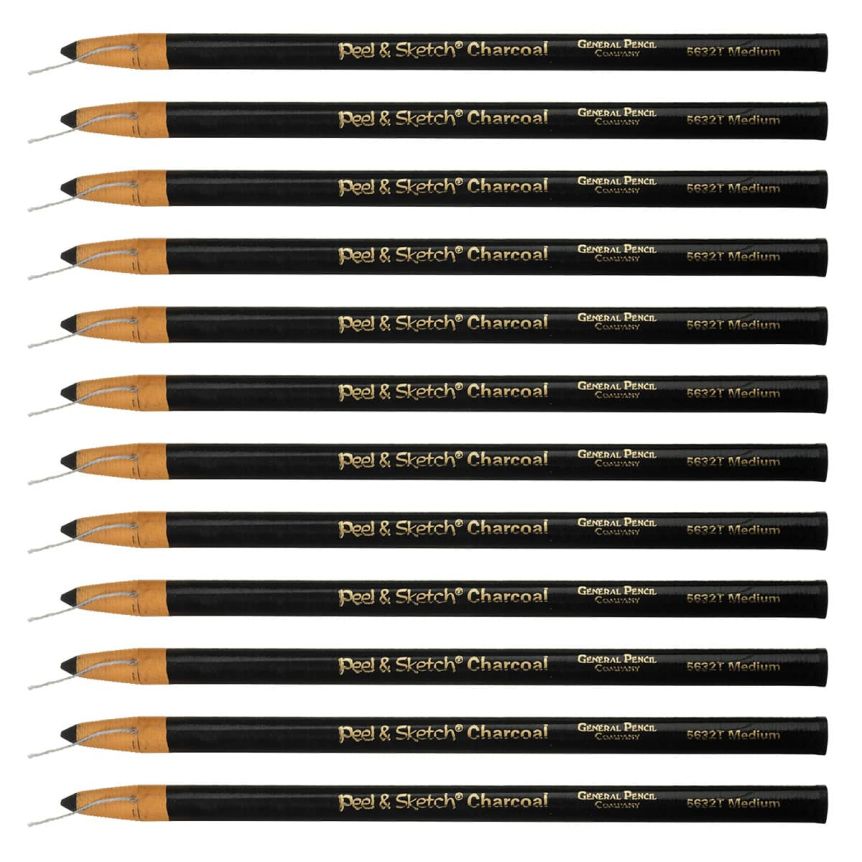 General's Peel & Sketch Charcoal Pencil - Medium (Box of 12)