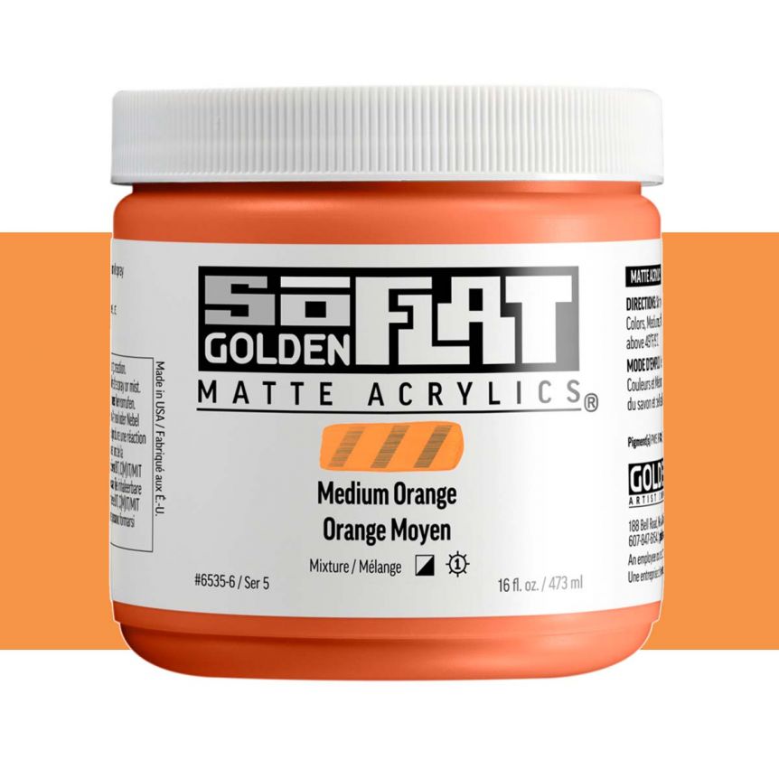GOLDEN SoFlat Matte Acrylic - Medium Orange, 16oz Jar