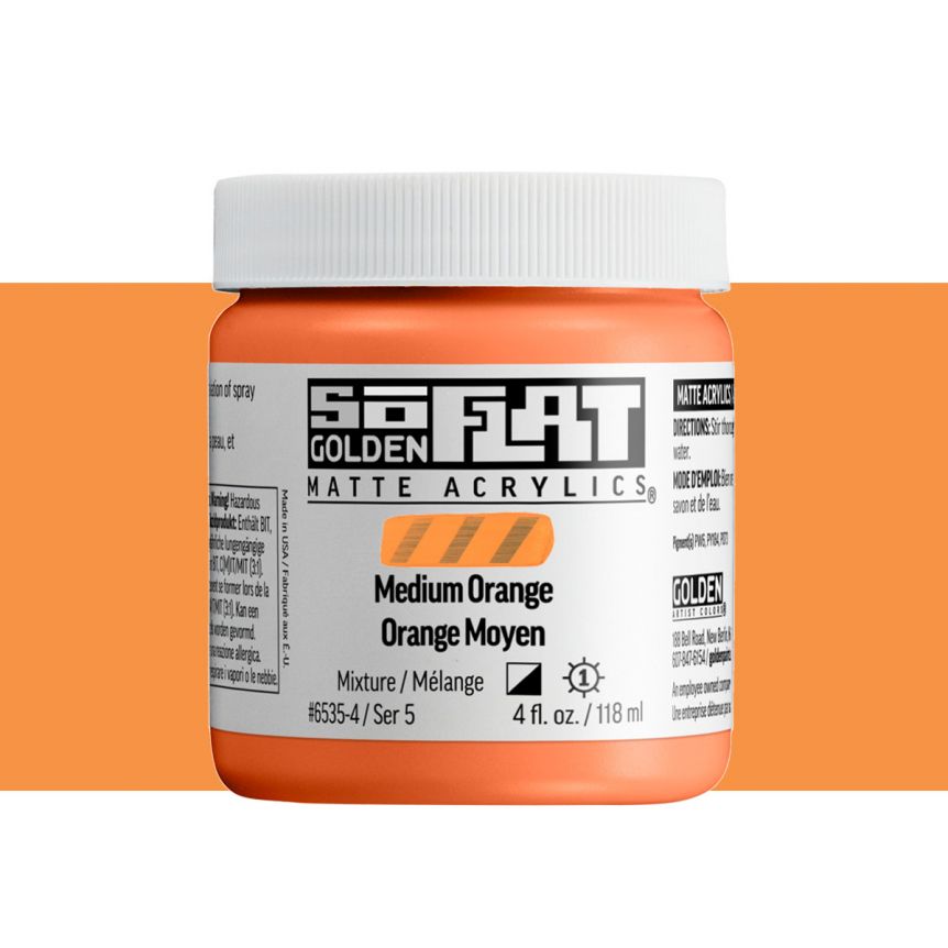 GOLDEN SoFlat Matte Acrylic - Medium Orange, 4oz Jar