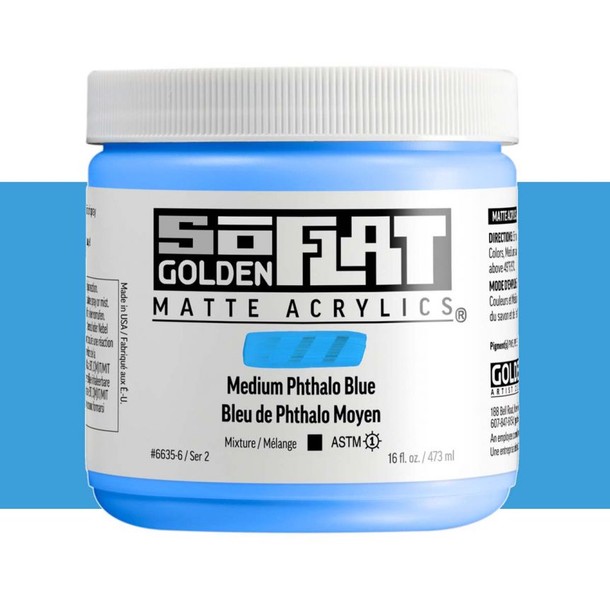 GOLDEN SoFlat Matte Acrylic - Medium Phthalo Blue, 16oz Jar