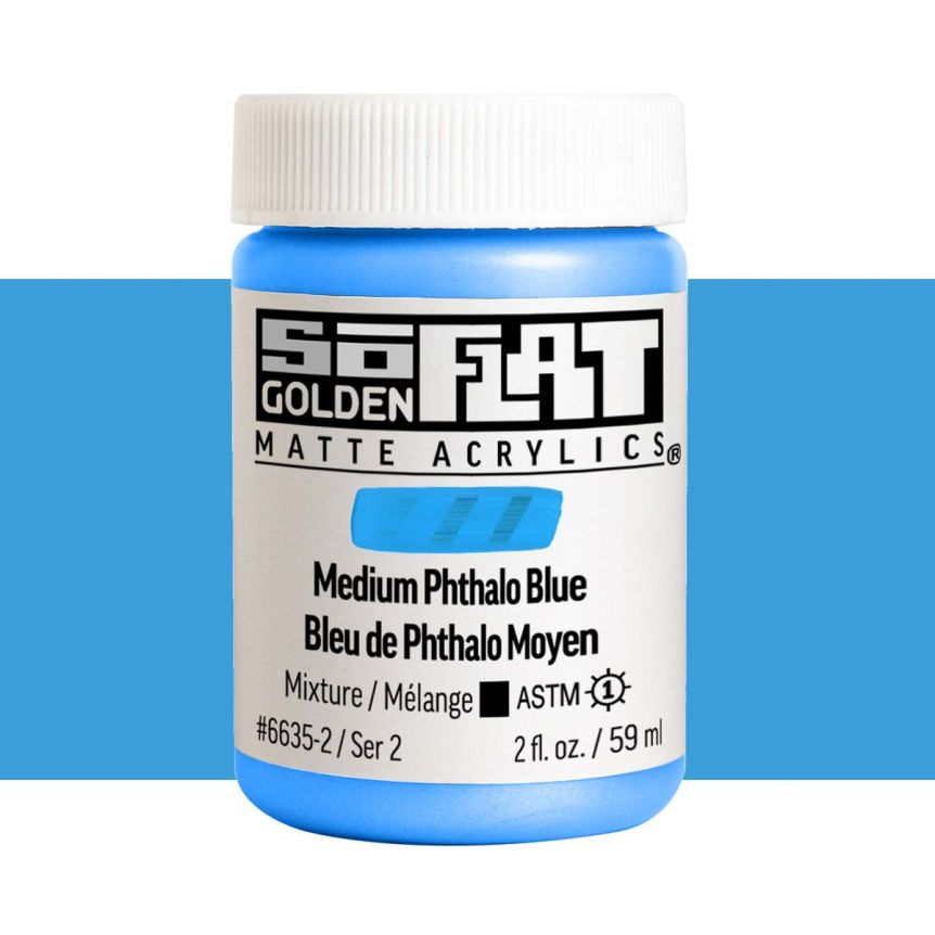 GOLDEN SoFlat Matte Acrylic - Medium Phthalo Blue, 2oz Jar