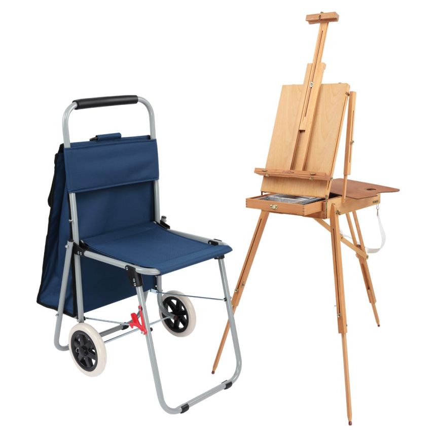 Artcomber Blue Portable Art Chair & Grand Luxe Full French Easel, Deluxe Combo Set