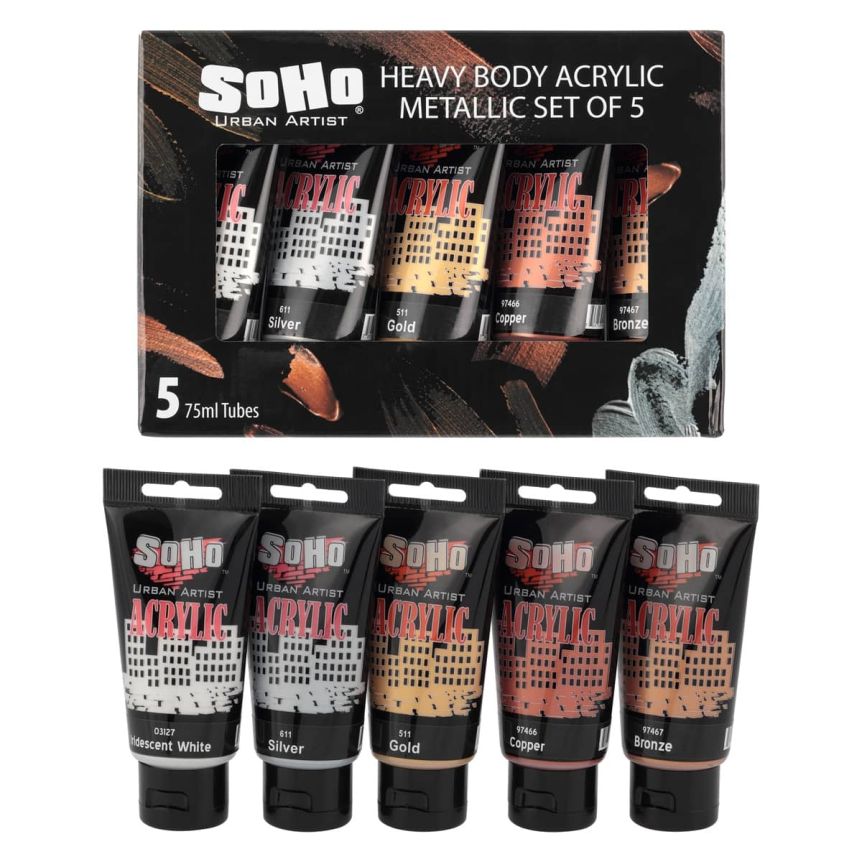 SoHo Urban Artists Heavy Body Acrylics 75 ml Set of 5 Metallic Colors