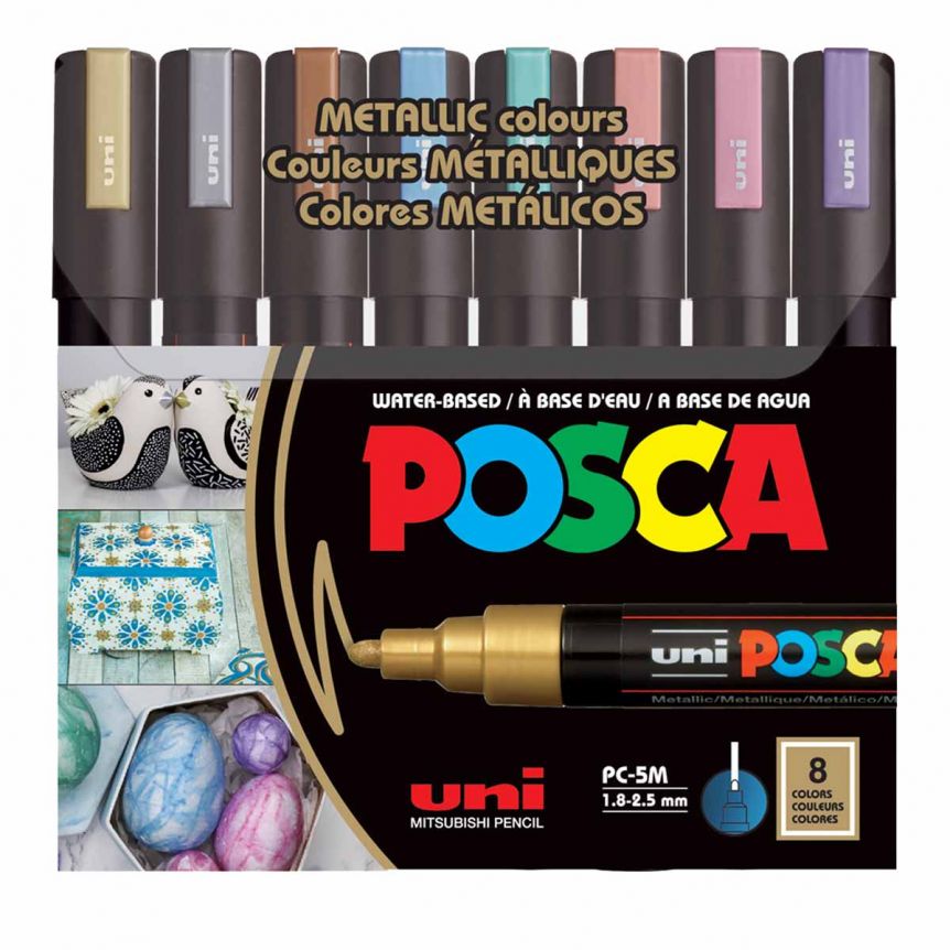 Uni Posca Paint Markers - Basic Colors, Set of 8, Medium Tip, 2.5 mm