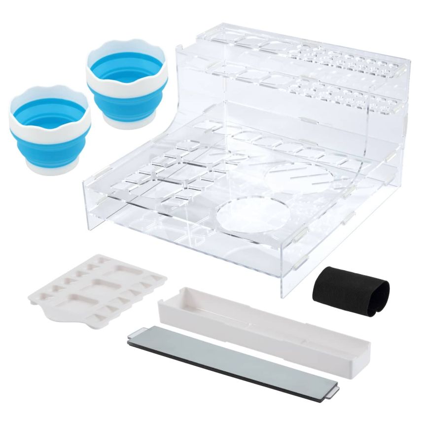 Mezzo Artist Studio Storage Watercolor Rack + 2 Collapsible Water Cups
