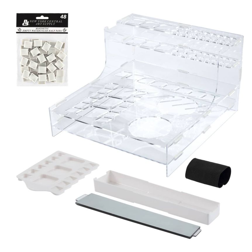 Mezzo Artist Studio Storage Watercolor Rack + 48 Empty Magnetic Half Pans