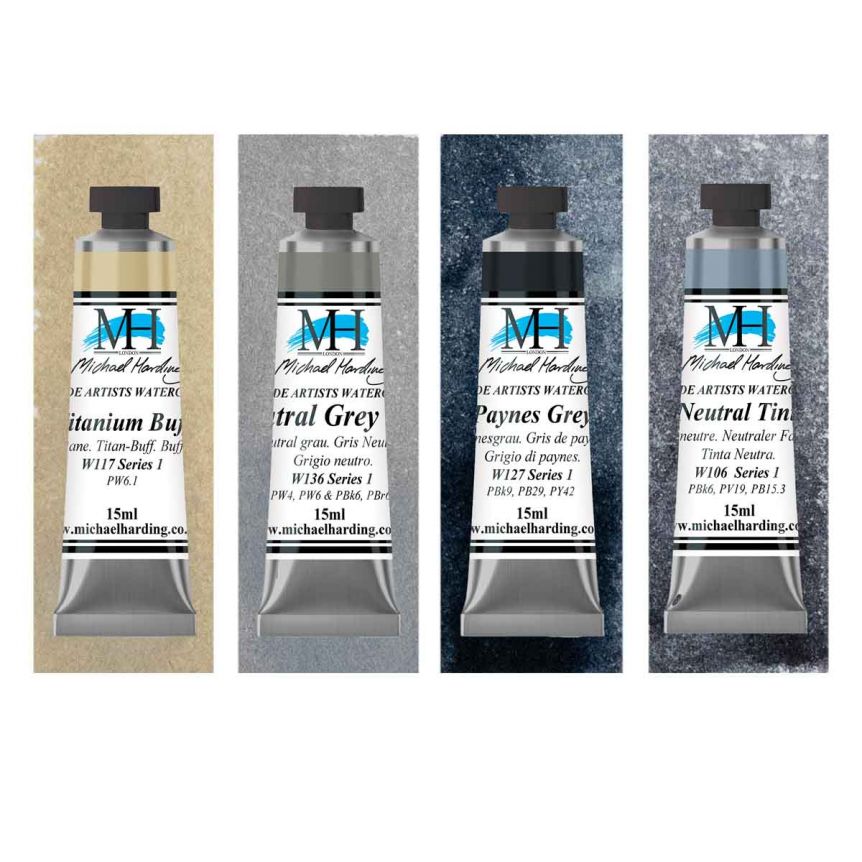 Michael Harding Watercolor - Grey Essentials Set of 6, 15ml Tubes