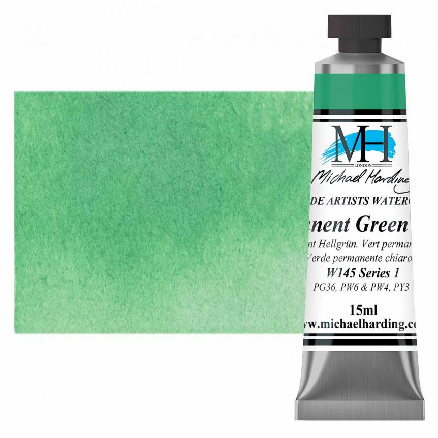 Michael Harding Watercolor - Permanent Green Light, 15ml Tube