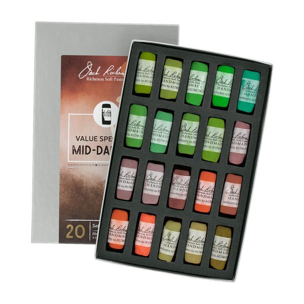 Richeson Hand-Rolled Soft Pastels Set of 20 Value Spectrum: Mid-Darks 5