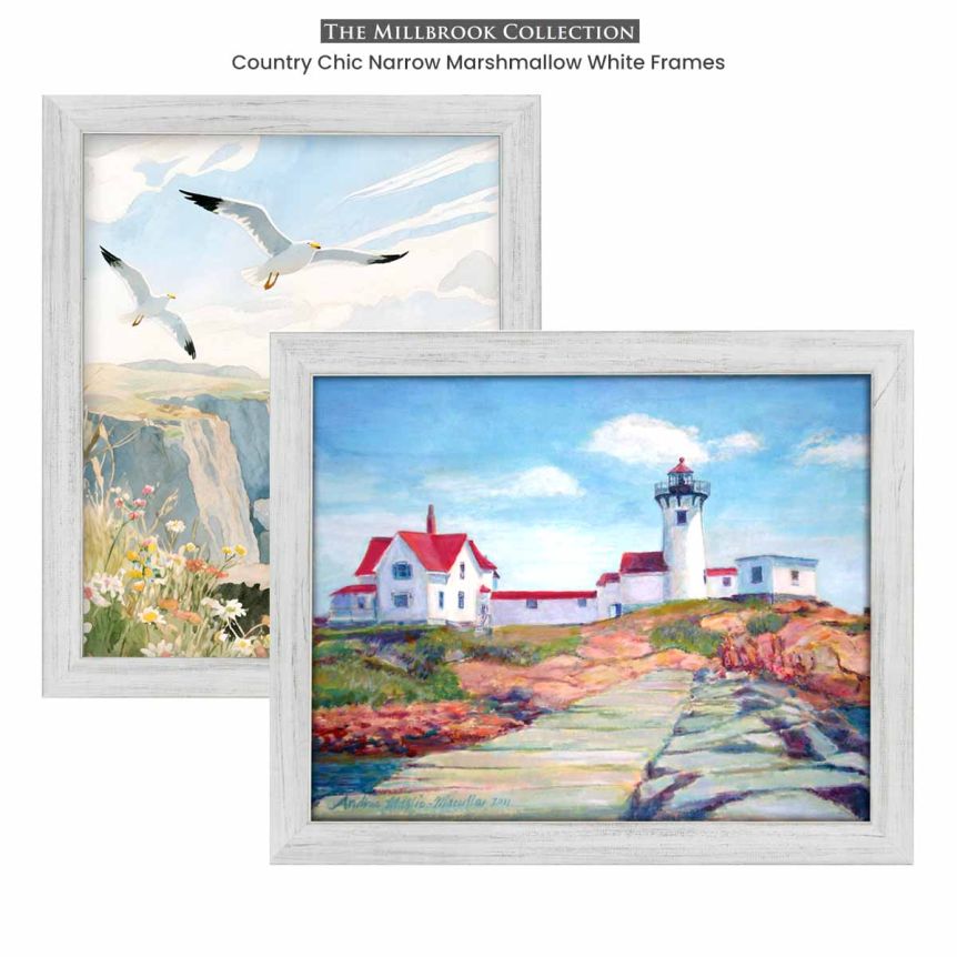Country Chic Narrow Marshmallow White Frames - Millbrook Collection