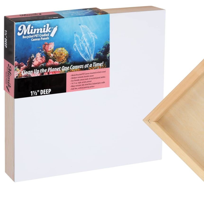 Mimik Recycled PET Cradled Canvas Wood Panel 1-1/2" Deep - 12"x12"