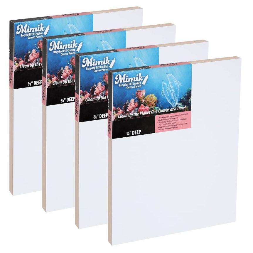 Mimik Recycled PET Cradled Canvas Wood Panel 3/4" Deep - 16"x20" (Box of 4)