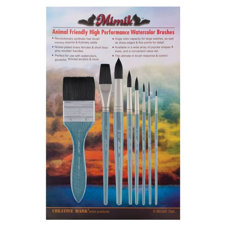 Mimik High Performance Synthetic Squirrel Hair Watercolor Brushes Value Set (Set of 8)