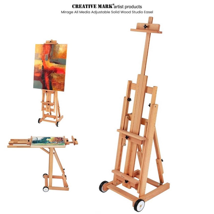 Creative Mark Da Vinci Multimedia Multi-Angle Convertible Wood Art Easel - Elm Wood Oil Finish 24x28 Base Footprint 70 H 34 Table Height