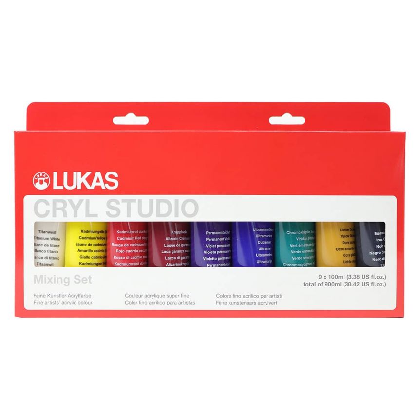 LUKAS CRYL Studio Acrylic Mixing Set of 9, 100ml Tubes