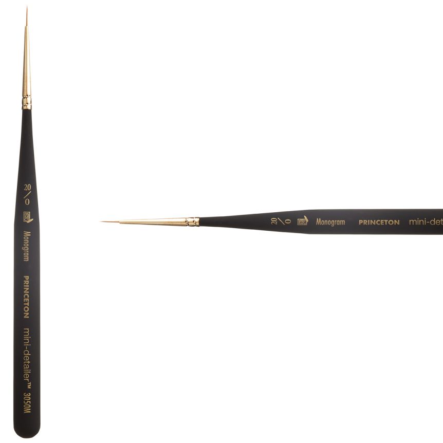 Princeton Mini-Detailer Series 3050 Synthetic Brush - Monogram, Mini Handle, Size 20/0