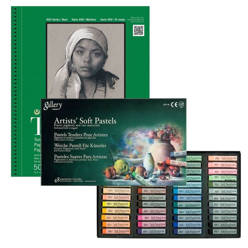 Mungyo Gallery Artists' Square Soft Pastels Set of 48 w/ Strathmore Pad
