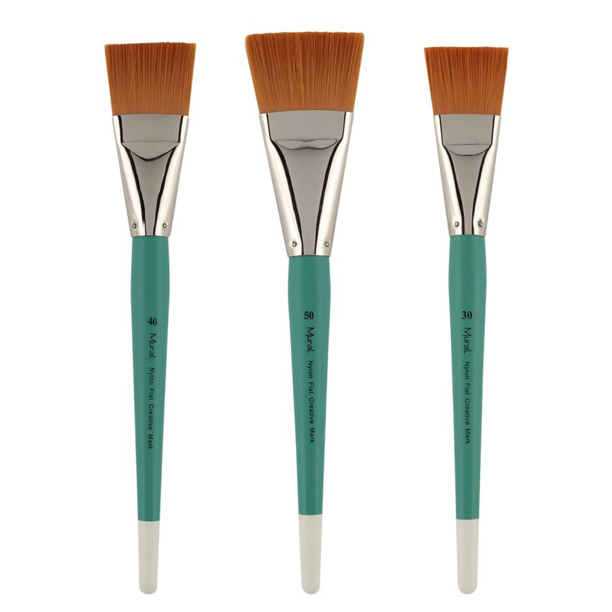 Golden Taklon Synthetic Long Handle Mural Brush Set of 3 Flats