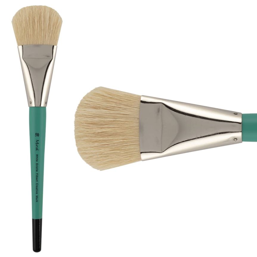 Natural Hog Bristle Long Handle Mural Brush, #40 Filbert
