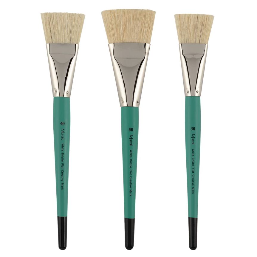 Natural Hog Bristle Long Handle Mural Brush Set of 3 Flats