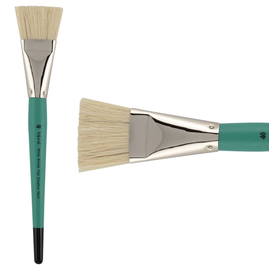 Natural Hog Bristle Long Handle Mural Brush, #40 Flat