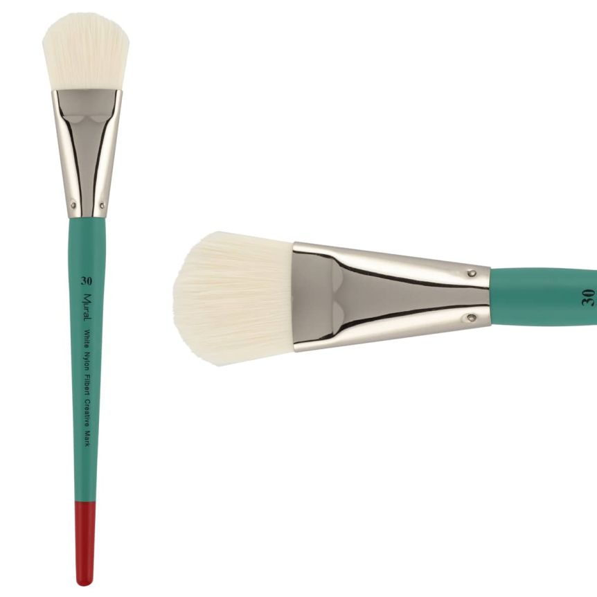 White Filament Synthetic Long Handle Mural Brush, #30 Filbert