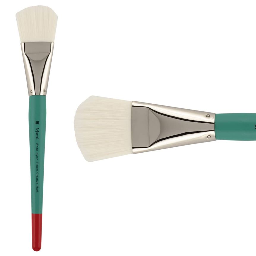 White Filament Synthetic Long Handle Mural Brush, #40 Filbert