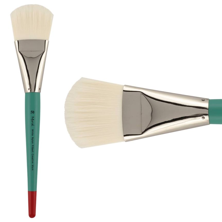 White Filament Synthetic Long Handle Mural Brush, #50 Filbert