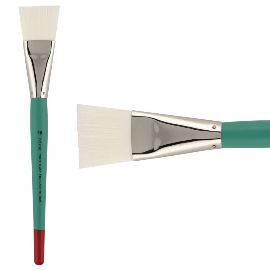 White Filament Synthetic Long Handle Mural Brush, #30 Flat