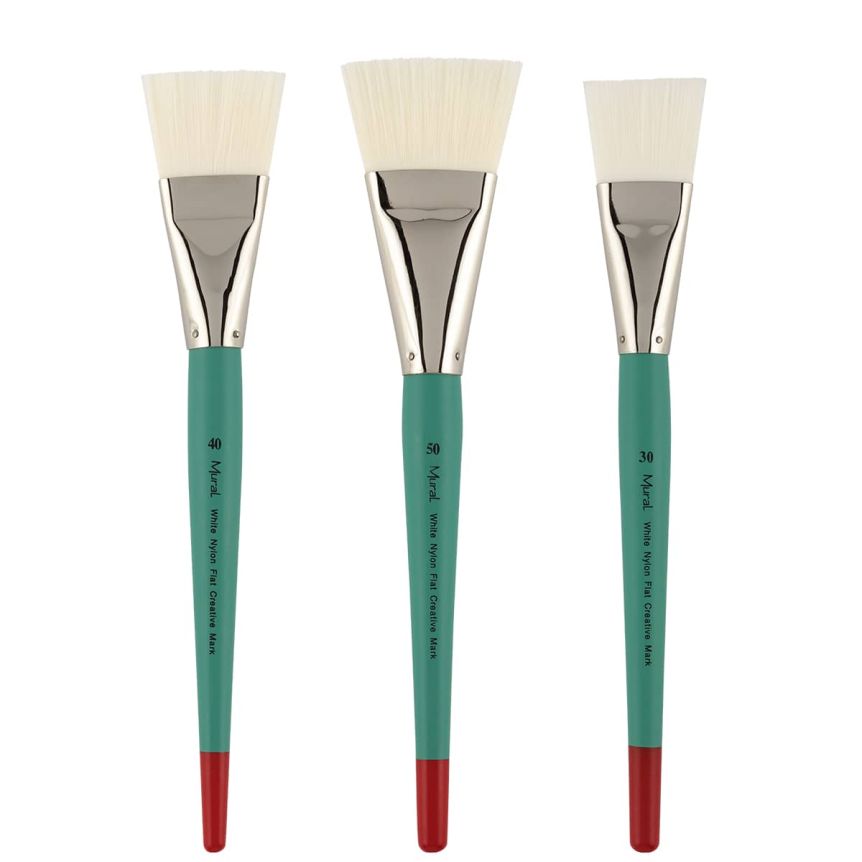 White Filament Synthetic Long Handle Mural Brush Set of 3 Filberts