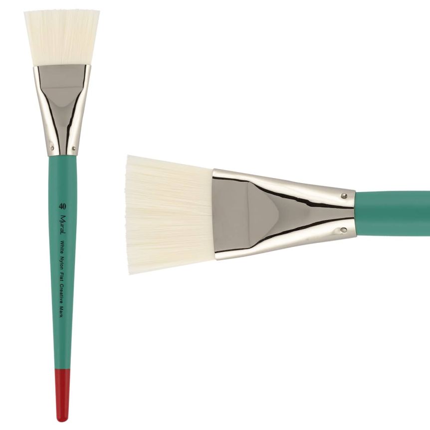 White Filament Synthetic Long Handle Mural Brush, #40 Flat