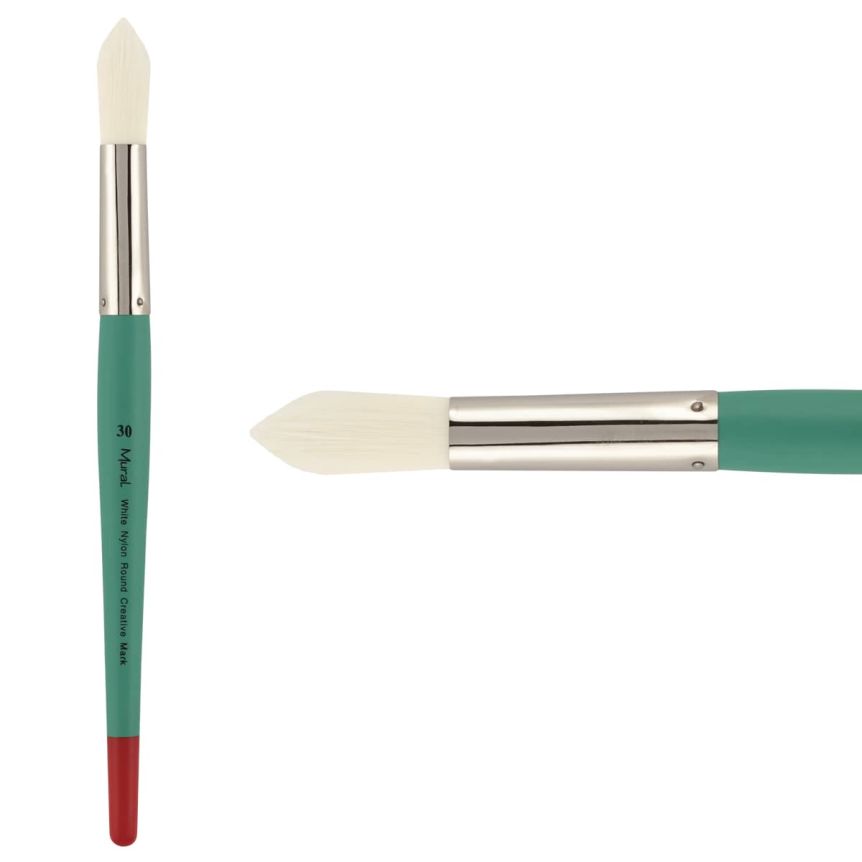 White Filament Synthetic Long Handle Mural Brush, #30 Round