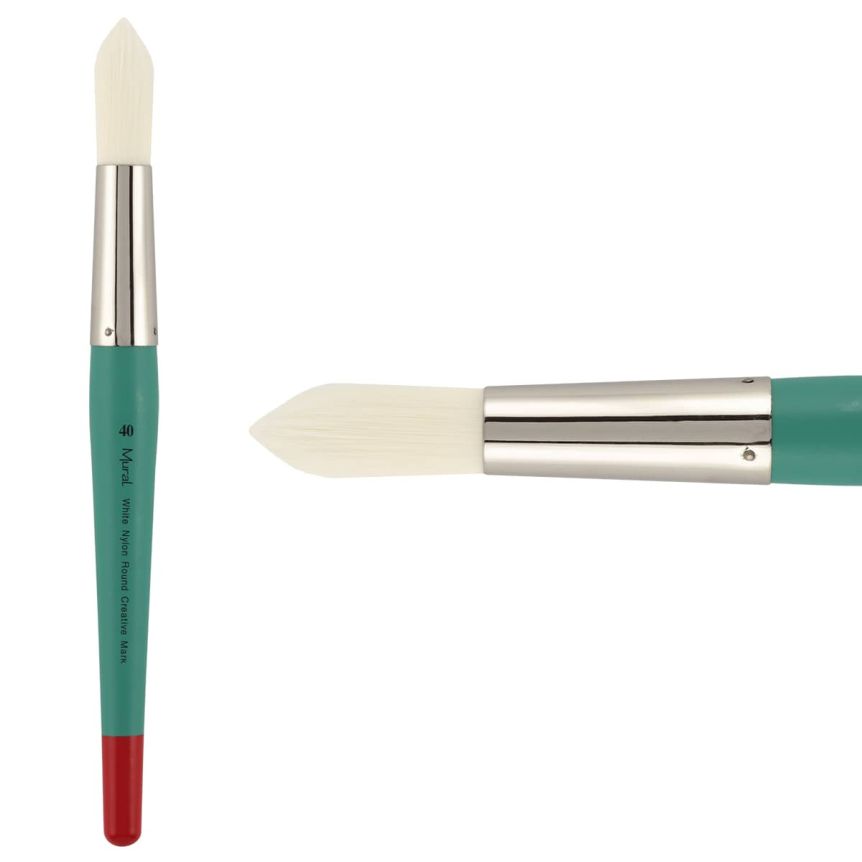 White Filament Synthetic Long Handle Mural Brush, #40 Round