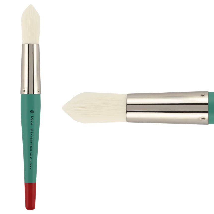 White Filament Synthetic Long Handle Mural Brush, #50 Round