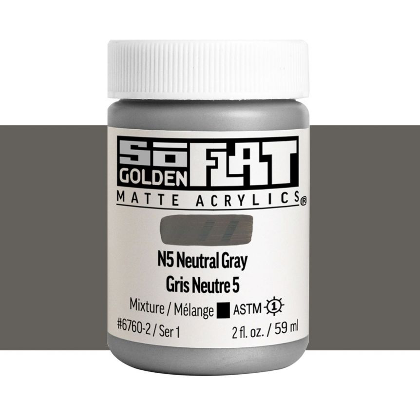 GOLDEN SoFlat Matte Acrylic - N5 Neutral Gray, 2oz Jar