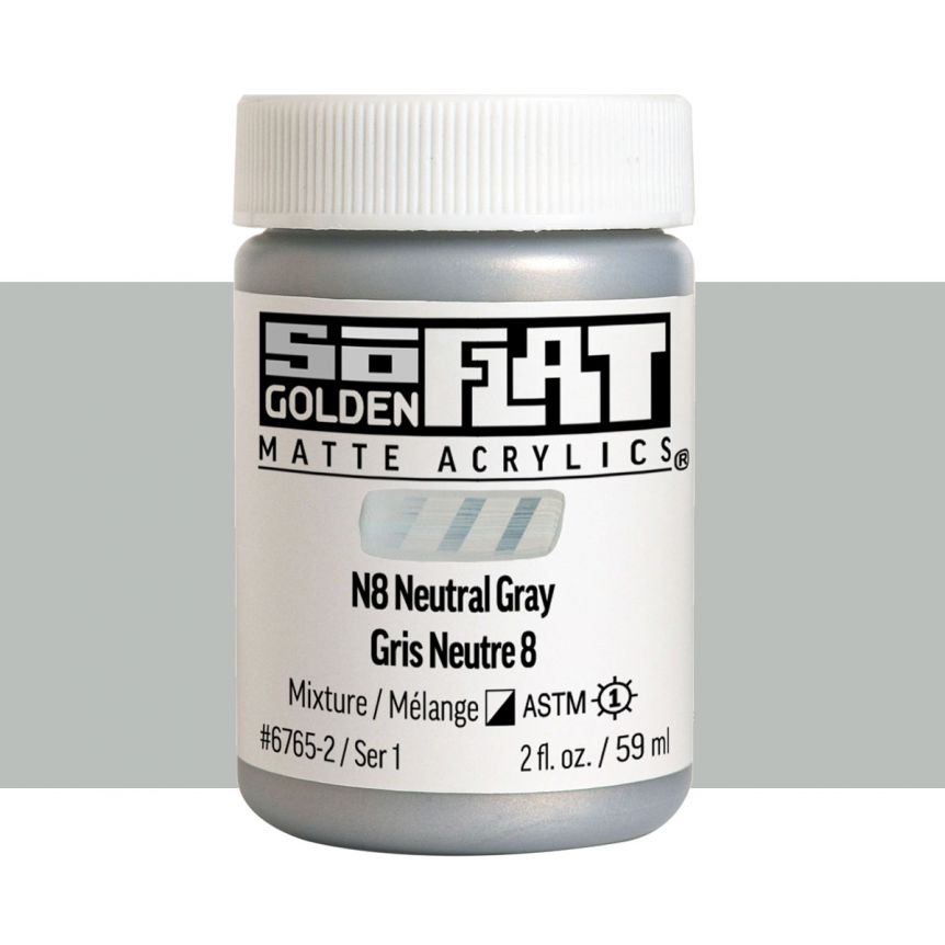 GOLDEN SoFlat Matte Acrylic - N8 Neutral Gray, 2oz Jar