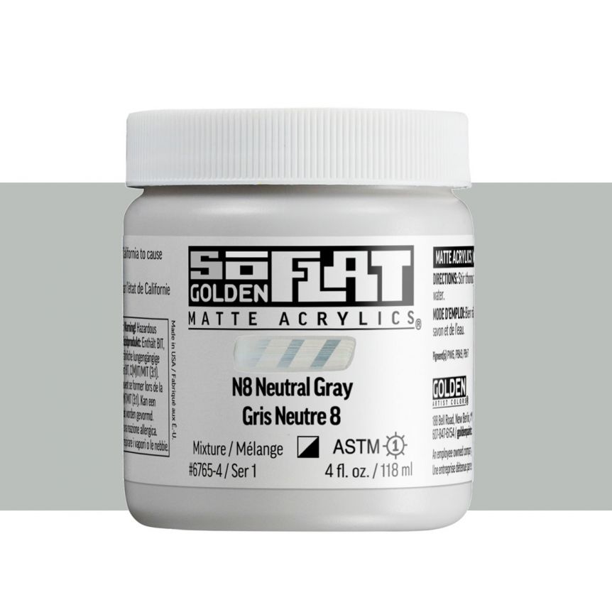 GOLDEN SoFlat Matte Acrylic - N8 Neutral Gray, 4oz Jar