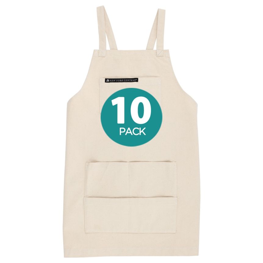 New York Central Professional Cross-Back Apron Natural 10 Pack 
