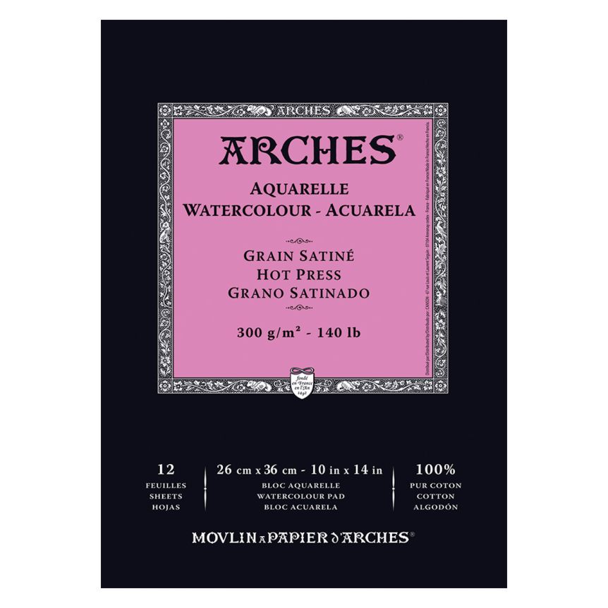 Arches Watercolor Paper Pad 140 lb. Hot Press - 10"x14" (12 Sheets)