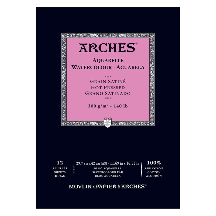 Arches Watercolor Pad 140 lb. Hot Press - 11.5"x16.5" (12 Sheets)