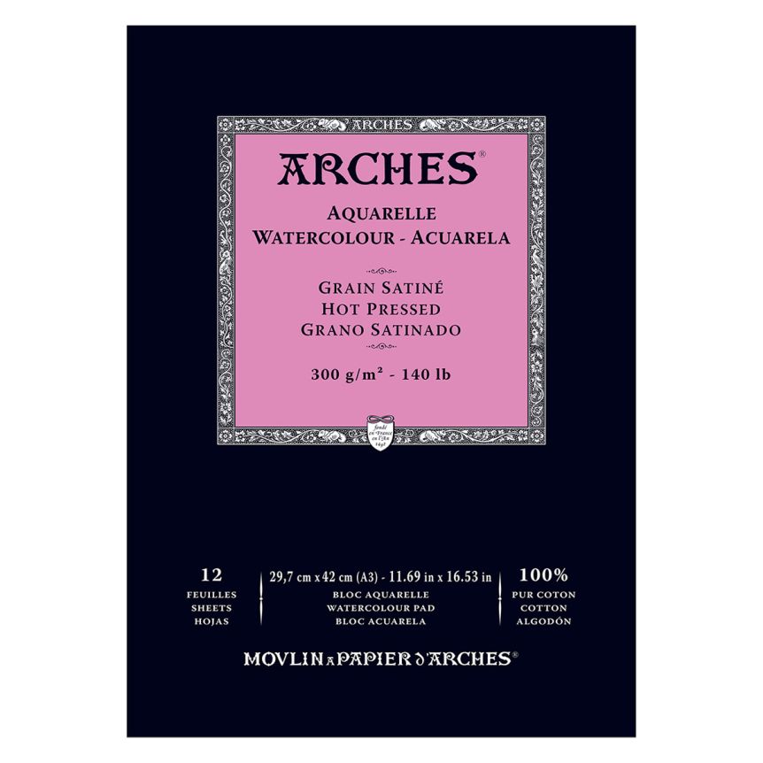 Arches Watercolor Pad 140 lb. Hot Press - 11.5"x16.5" (12 Sheets)